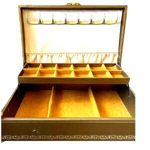 Vintage Mele & Co Jewelry 2 Tier Box Gold Tone Yellow Inside 1950s